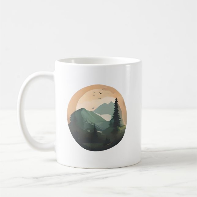 Soluppgång över toppar: en tranquil Mountain Scene Kaffemugg (Vänster)