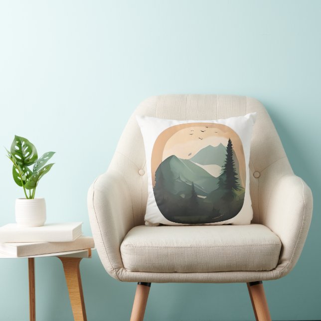 Soluppgång över toppar: en tranquil Mountain Scene Kudde (Stol)