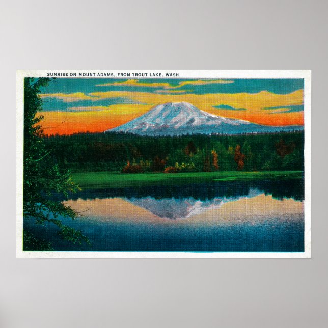 Soluppgång på Mount Adams från Trout Sjö, WA Poster (Framsidan)