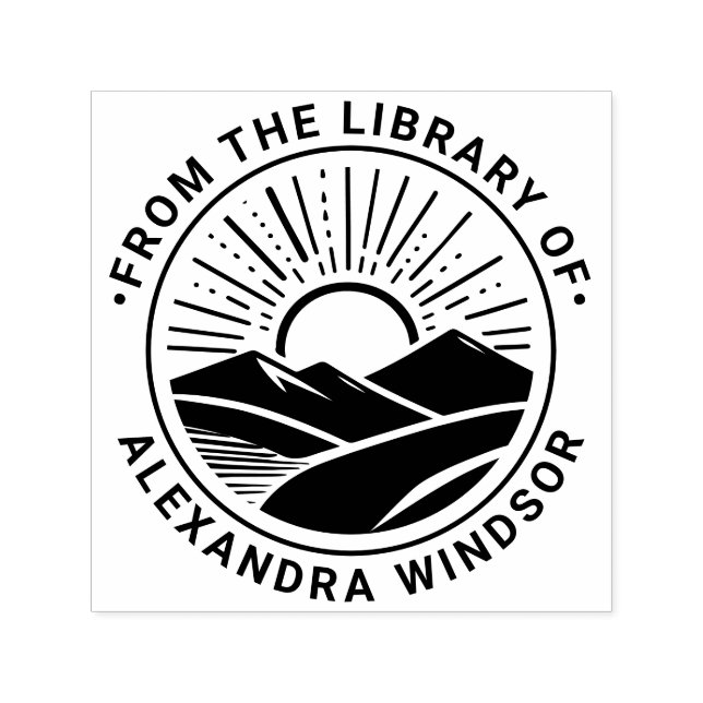 Soluppgång Solnedgång Bakom Berg #2 Biblioteksbokn Självfärgande Stämpel (Design)