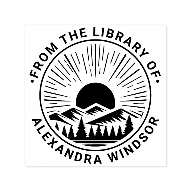 Soluppgång Solnedgång Bakom Berg Biblioteksboknamn Självfärgande Stämpel (Design)