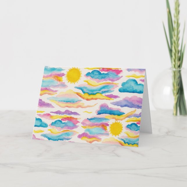 Soluppgång Solnedgång - vattenfärgstreck - tomt hä Kort (Framsida)