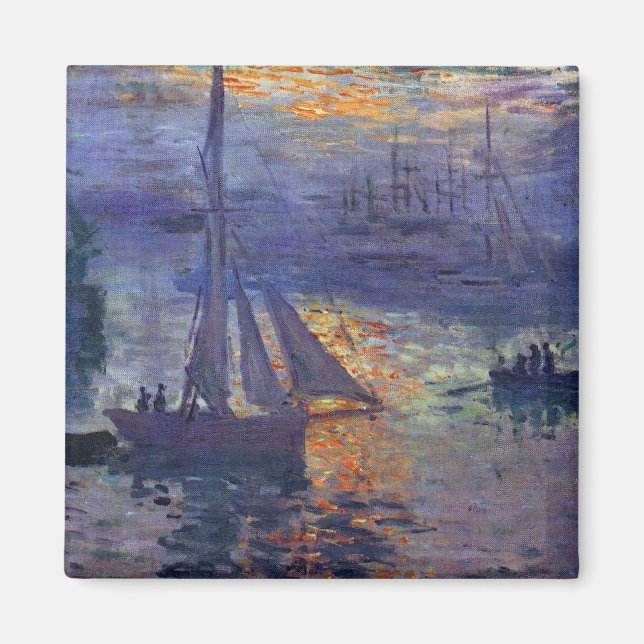 Soluppgång till havs Monet-segelbåtsmålning konst Magnet (Framsidan)