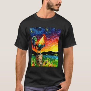 Soluppgång Tupp Starry Night Farm Landskap by Aja T Shirt