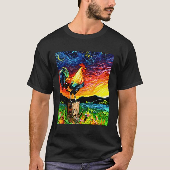 Soluppgång Tupp Starry Night Farm Landskap by Aja T Shirt (Framsida)