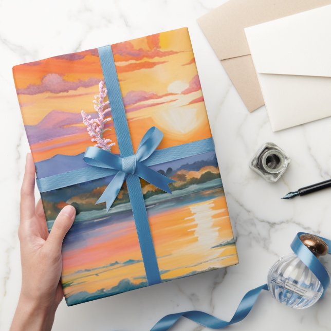 Soluppgång vid dammens vattenfärg presentpapper (Gifting)