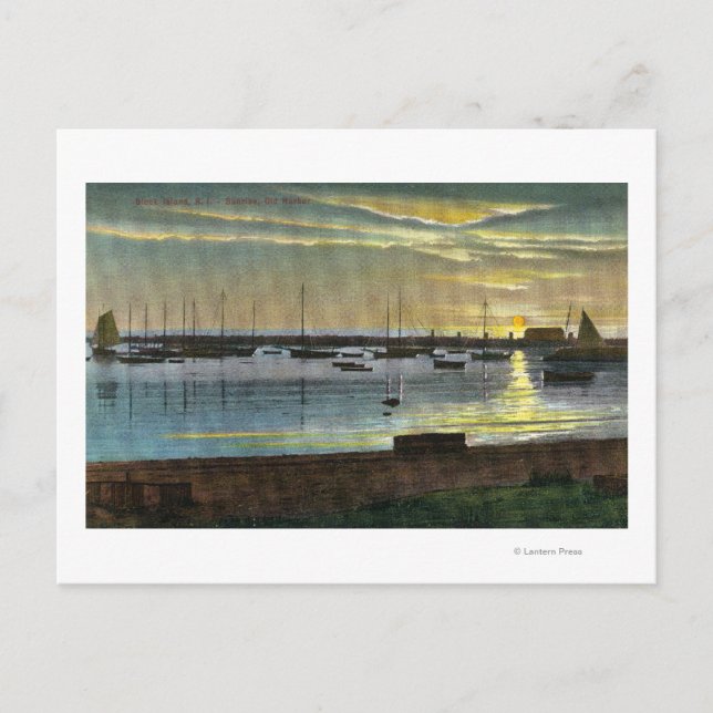 Soluppgång vid den gamla hamnen vykort (Framsida)