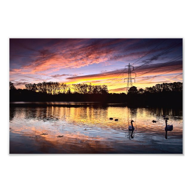 Soluppgång vid Sjö, Leighton Buzzard (6353) Fototryck (Framsidan)
