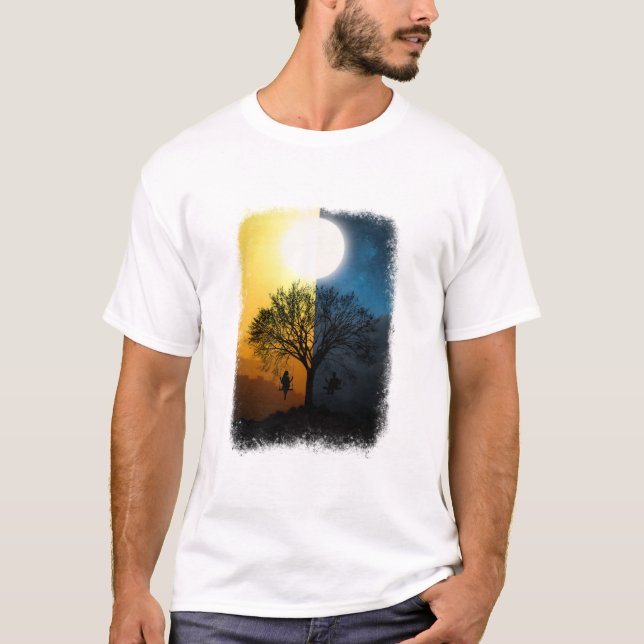 soluppgång vs solnedgång vacker grafisk konst t shirt (Framsida)