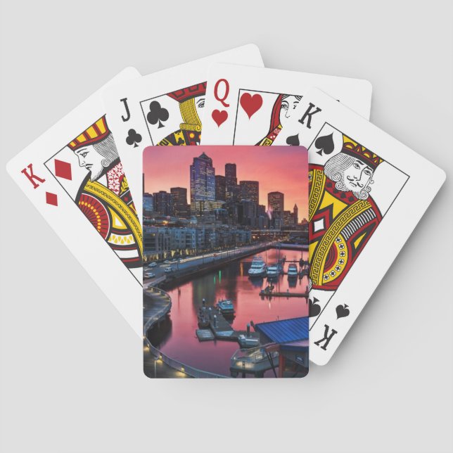 Soluppgången på tittar pir 66 besegrar sätta en spel kort (Baksidan)