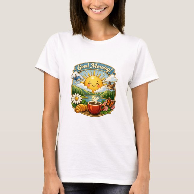 Soluppgångskaffe vid floden t shirt (Framsida)