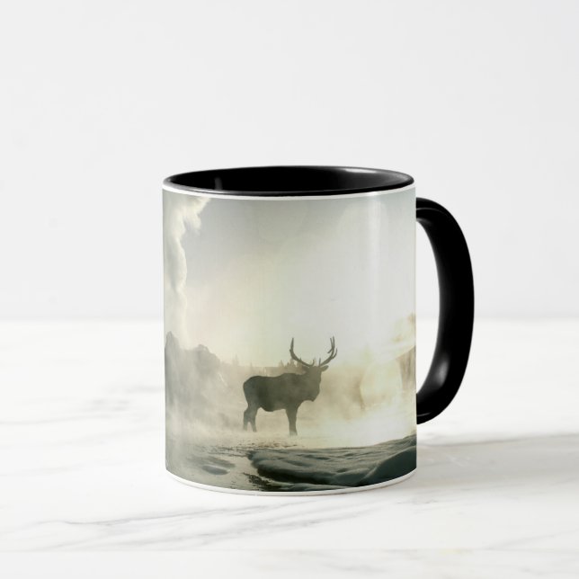 Soluppgångssilhuett av älg vid Castle Geyser Mugg (Framsida höger)