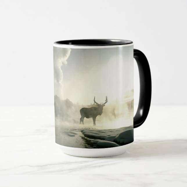Soluppgångssilhuett av älg vid Castle Geyser Mugg (Framsida höger)