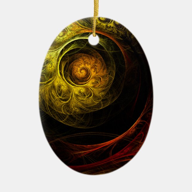 Solupphöjd Blommigt Red Abstrakt Art Oval Ornament (Framsidan)