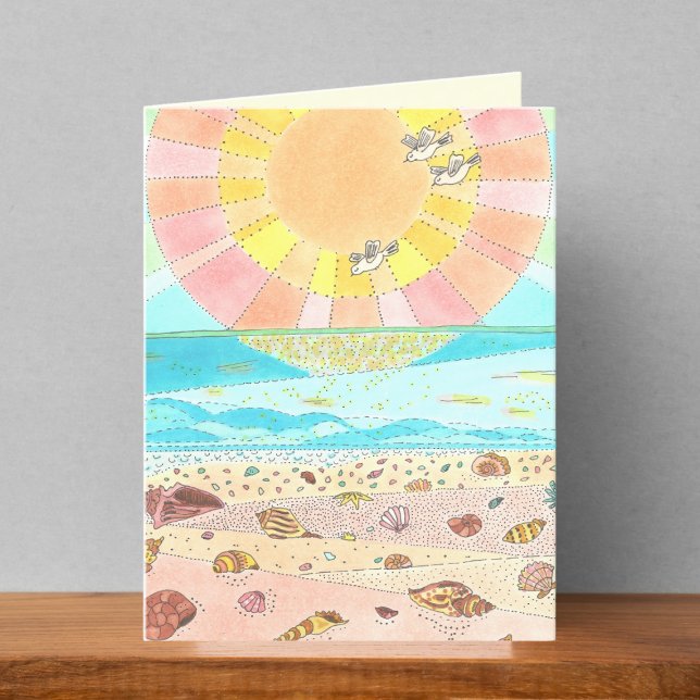 Solupphöjningskort för Seashell Beach Blank Card Tack Kort (Skapare uppladdad)