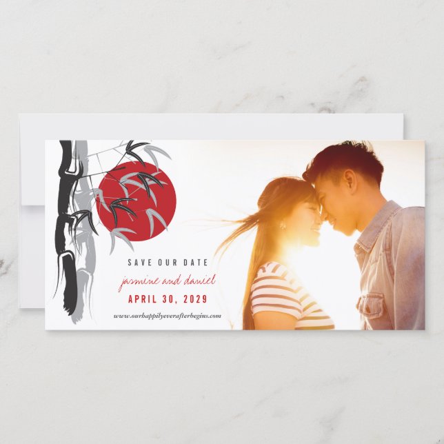 Solupphöjt Bamboo Bröllop spara datum-fotokort Datumet (Framsida)