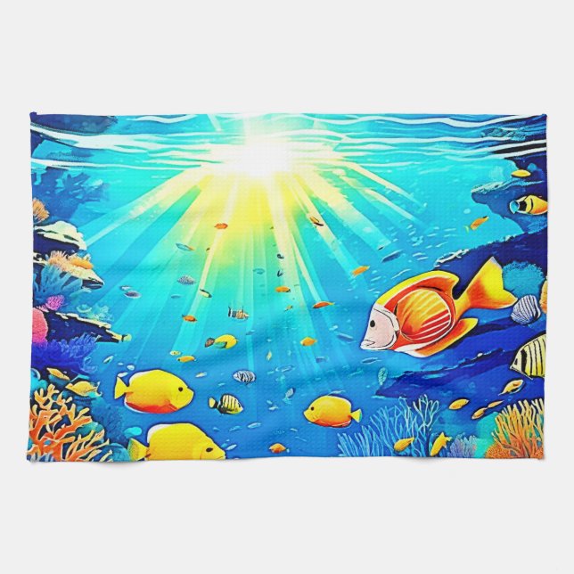 Solupplyst Reef Life Glow Art Kökshandduk (Horisontell)