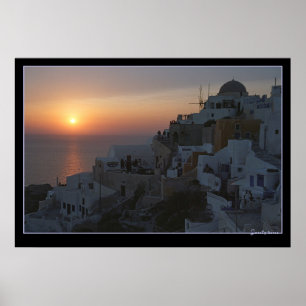 Soluppsättningar på Santorini Poster