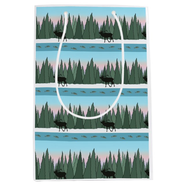 Soluppsskog med Elk och fiskuppblåsning Papper (Framsidan)