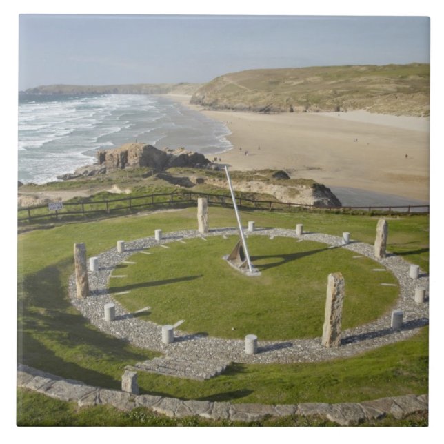 Solur och Perran Beach, Perranporth, Cornwall, Kakelplatta (Framsidan)