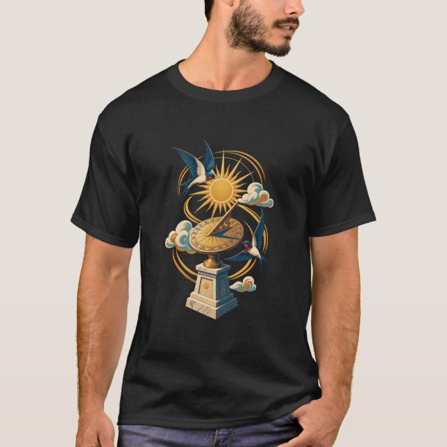 Solur Svalar Art Deco Retro T-Shirt (Framsida)