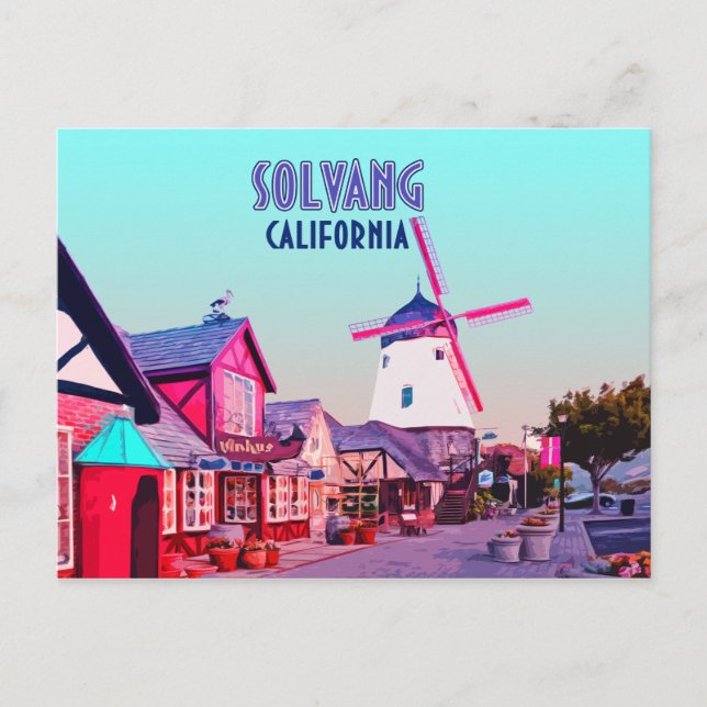 Solvang Danish Downtown California Vintage Vykort (Framsida)