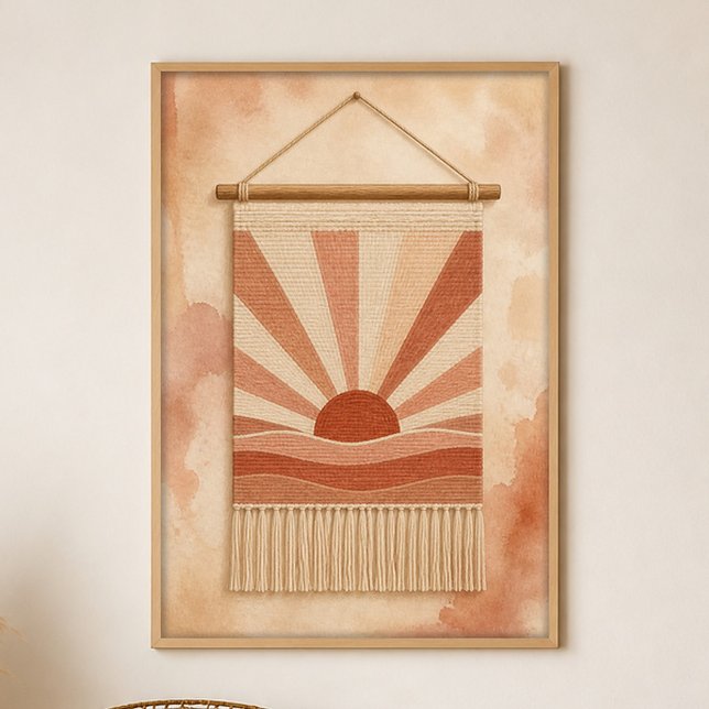 Solvävning på väggen Gouache Boho konstaffisch Poster (Shown framed for scale. Poster ships unframed; frames are an optional add-on.)