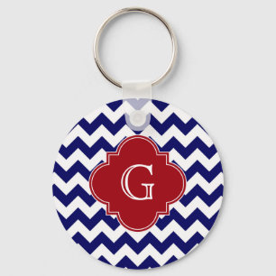 Solvit Chevron Cranberry Red Quatrefoil Monogram Nyckelring
