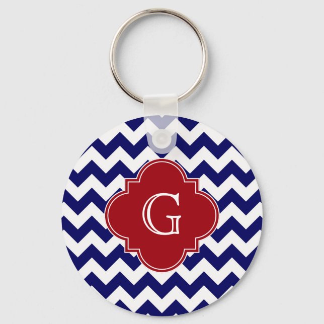 Solvit Chevron Cranberry Red Quatrefoil Monogram Nyckelring (Framsida)