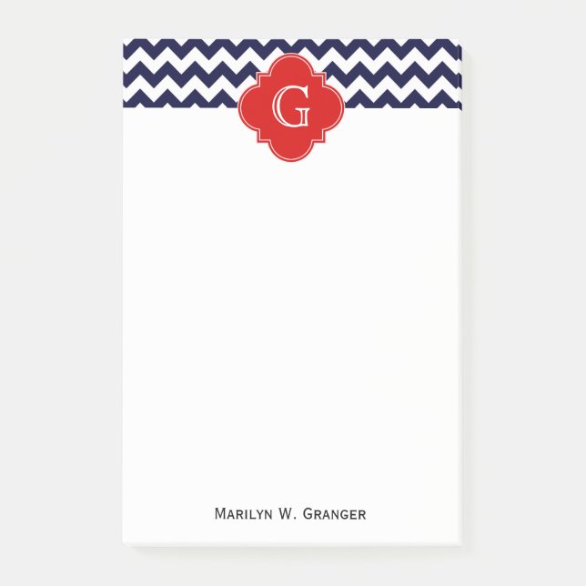 Solvit Chevron Red Quatrefoil Monogram Post-it Block (Framsida)