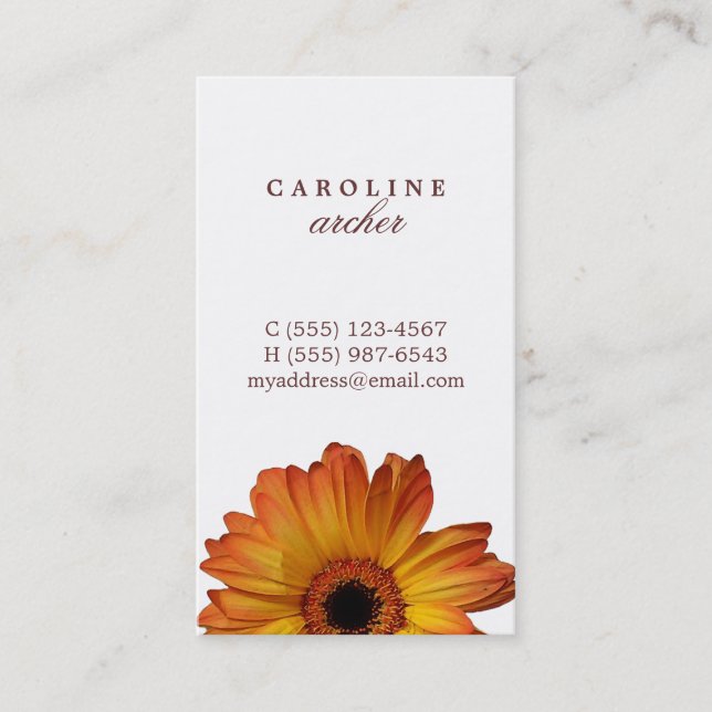 Solvit Orange gerbera daisy Blommor, personligt sa Visitkort (Framsida)