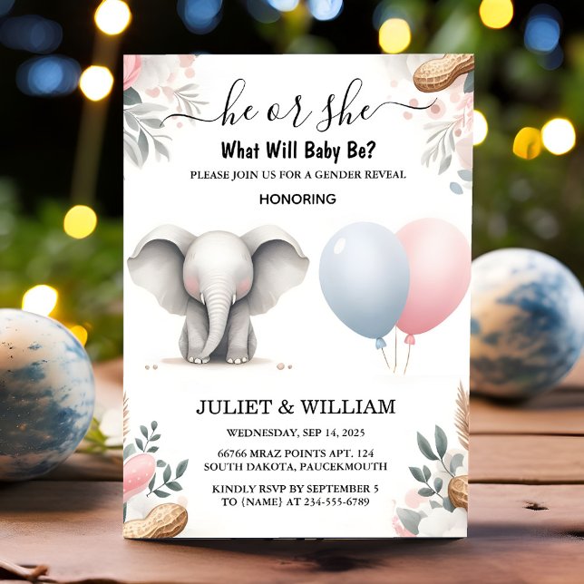 Som Big Zoo Baby White Elephant Birth Gender Revea Inbjudningar (Skapare uppladdad)