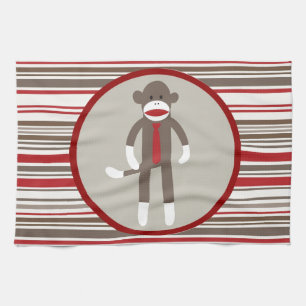 Som Chef Sock monkey med Tie på Röda Rand Kökshandduk