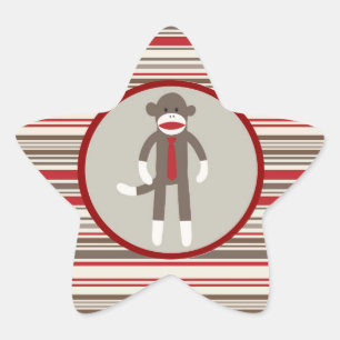 Som Chef Sock monkey med Tie på Röda Rand Stjärnformat Klistermärke
