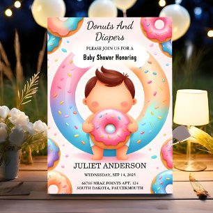 Som Dreams Rosa Blue Donuts och Diaper Baby Shower Inbjudningar