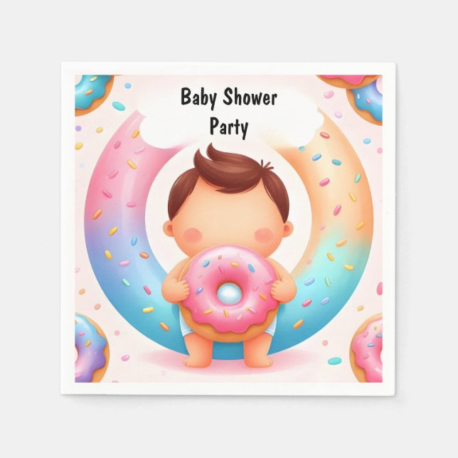 Som Dreams Rosa Blue Donuts och Diaper Baby Shower Pappersservett (Framsidan)