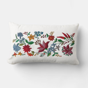 Som en broderier, tryckta blommor lumbarkudde