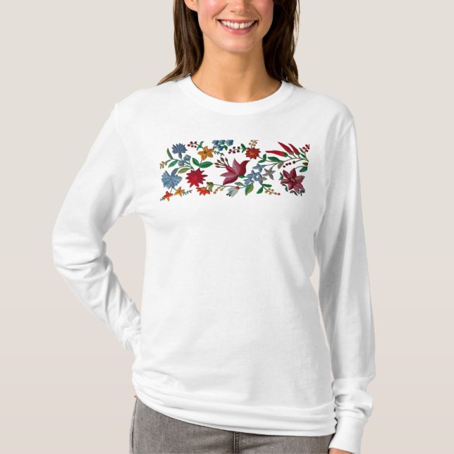 Som en broderier, tryckta blommor t shirt (Framsida)
