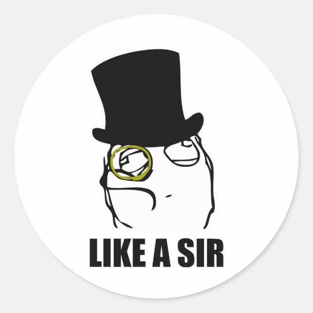 Som ett Herr monocle Rage Ansikte Memine Runt Klistermärke (Framsida)