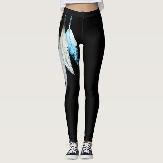 *~* som flörtar fjädrar på svart leggings (Framsida)