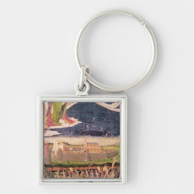 Som fördömas i skärseld fyrkantig silverfärgad nyckelring (Framsidan)