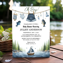 Som Krok Bait Roligt Wood Little Fisherman Baby Sh Inbjudningar