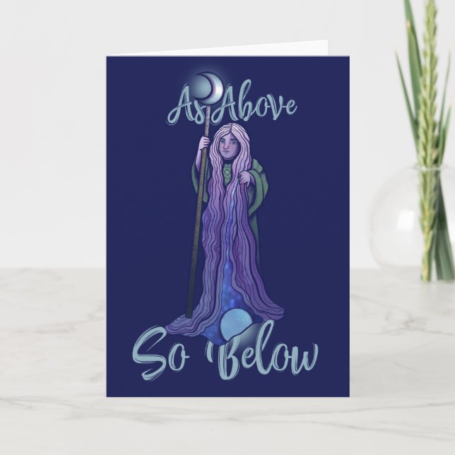 "Som ovan nedan" Crone Måne Goddess Pagan Art Kort (Framsida)