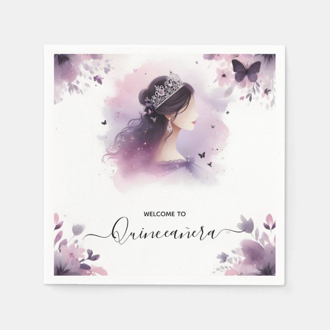 Som Royal Guld Tiara Lilac Light Lila Quinceanera Pappersservett (Framsidan)