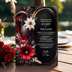 Som Ruby Thick Claret White Heart Red Black Bröllo Inbjudningar