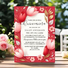 Som Shock rosa Tiara Black Snöre Red Quinceanera Inbjudningar