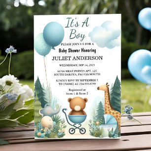 Som Soft Boho Bear Blue Unge Välkomsthälsaren Pojk Inbjudningar