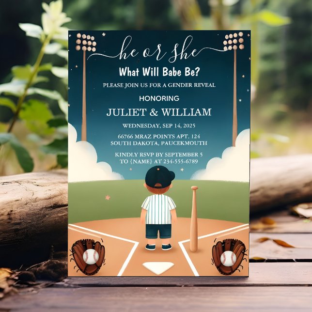 Som Team Boll Game Pitch Roligt Baseball Gender Re Inbjudningar (Skapare uppladdad)