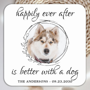 Som tur är efter Eleganten, ät fotot Hund Bröllop Underlägg Papper Kvadrat