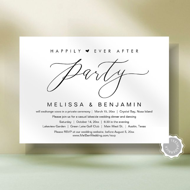 Som tur är efter middagsövningen, modern skrift inbjudningar (Happily Ever After Dinner Elopement Party, Modern Script Invitation Card, Digital and printed copy,)